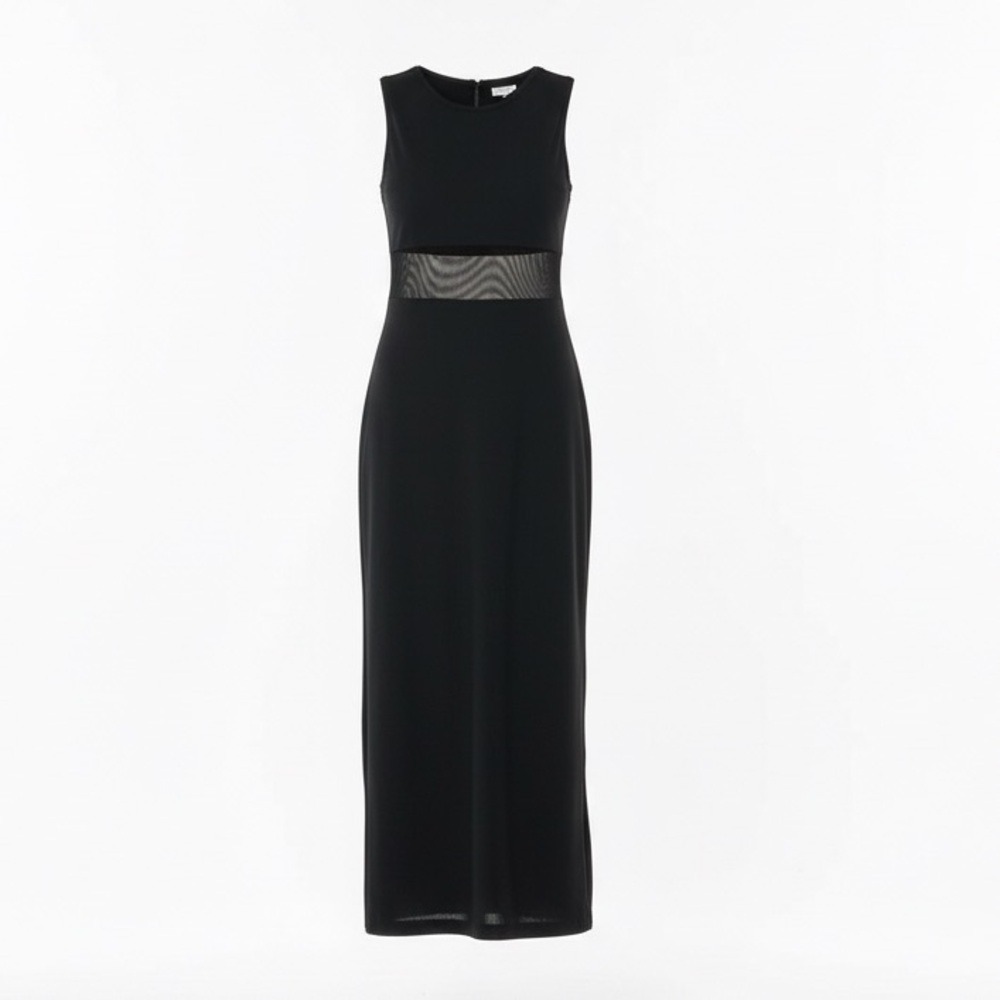 Vintage 90s Minimalist‎ Bodycon Sheer Prom Formal Date Night Black Maxi Dress S